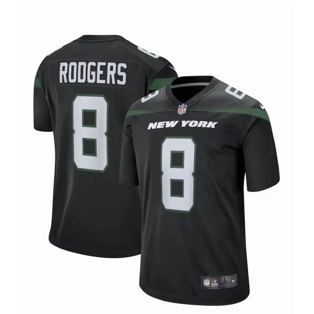 NWT Aaron Rodgers QB New York Jets NFL Nike Game Jersey Gotham Black #8; XL Y6